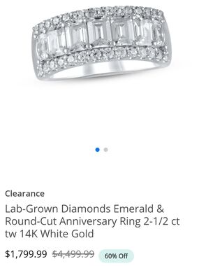 Kay Jewelers 14K White Gold Emerald-Cut & Round Diamond Anniversary Ring - White